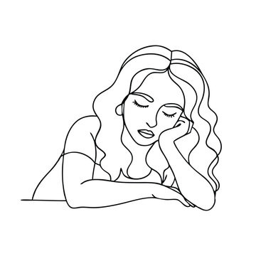 recommend clip art: A woman visual representation of insomnia continuous line art flat vector illustration.