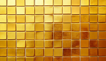 Gold background with golden tiles. Golden wall texture