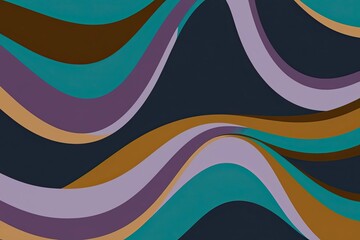 Obraz premium Dynamic Fluid Wave Design in Teal Lavender and Ochre on Dark Background for Modern 2000s and 2010s Aesthetics