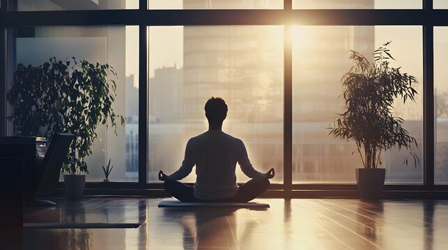 A person taking a break from work to meditate in a quiet space for stress relief