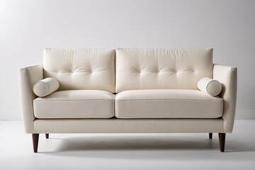 Obraz premium a white couch with a wooden legs and a white back 
