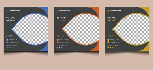 Simple clean unique minimalist elegant modern company fitness gym sports advertising ads business square web social media banner post template design.