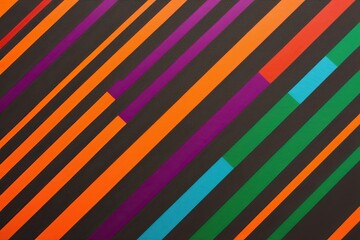 Fototapeta premium Vibrant Bold Striped Art in Orange Violet Green and Cyan on Charcoal Canvas Background