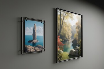 3D Visual Rendering of Metal Frame Design for Wall Artwork Exhibition