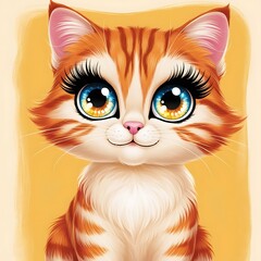 Fototapeta premium Cartoon Illustration of a Cute Orange Tabby Cat with Big Eyes