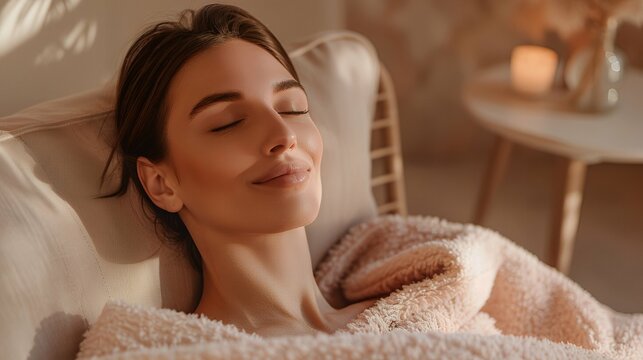 Spa treatment for good health.Beautiful woman lying and relaxing on massage bed.Woman having wellness body massage and feeling visibly good at spa salon