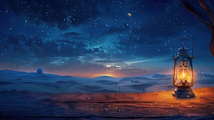 A magical night scene under a star-studded sky with a lighthouse prominently featured.