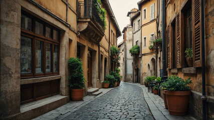 Fototapeta premium Charming European alley with old world charm and beautiful architecture