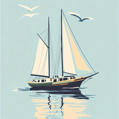 Obraz premium Sailing Ship Theme Print: Nautical Vector Illustration with Detailed Artistry
