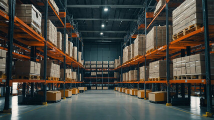Fototapeta premium Futuristic warehouse with automated robotic systems and intelligent shelving