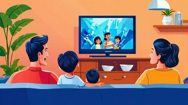 illustration of a family watching television