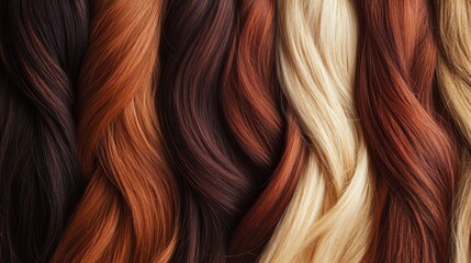 Naklejka premium Close-up shot of wavy hair strands in different colors.