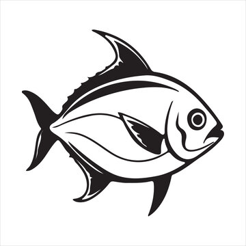  Pompano Florida fish silhouette vector art illustration.