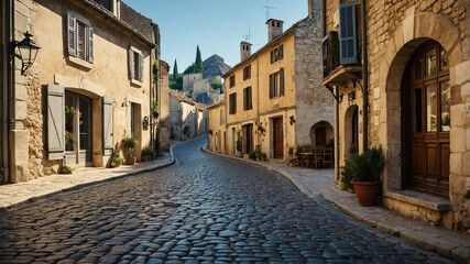 Obraz premium Traditional French village with cobblestone streets and historic buildings