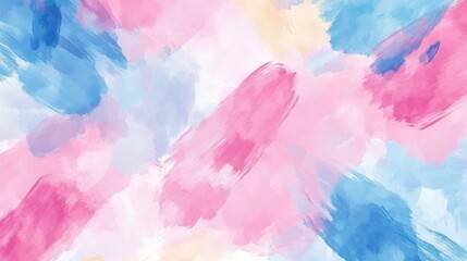 Abstract watercolor background with pink, blue, and white brushstrokes.