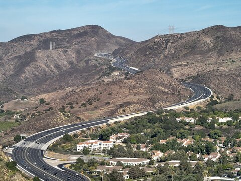 Drone Photo of the 101 PCH Freeway Winding Down The Grade