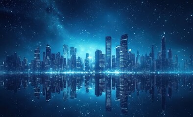 Fototapeta premium Cityscape Under a Starry Night Sky
