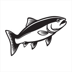 Salmon fish silhouette vector art illustration.