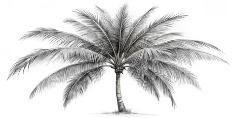 Obraz premium Delicate coconut tree stretches towards the sky, its slender trunk and feathery fronds rendered in hushed tones against