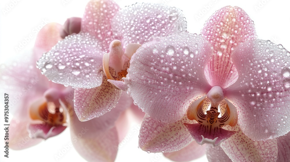 Poster pink orchid with dew drops