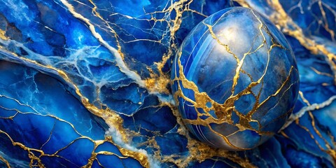 Obraz premium sapphire blue marble stone with gold vein vivid