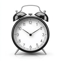 Classic black alarm clock with silver accents isolated on a white background.