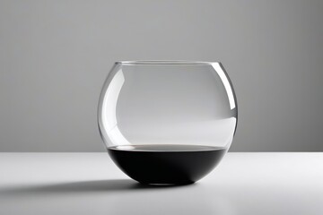 a glass with a liquid inside on a table                            