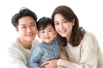 Asian family studio photo with copy space