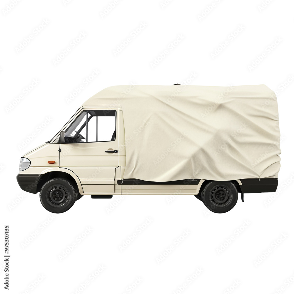 Wall mural white van covered with a white sheet