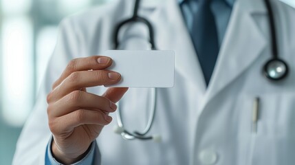 Data security. Doctor holds virtual card in hand. Medicine digital