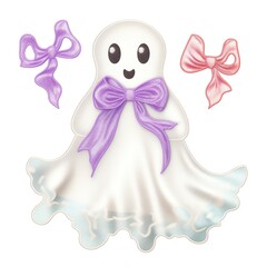 Fototapeta premium A cute ghost illustration featuring a friendly ghost with colorful bows, perfect for Halloween decor or playful designs.