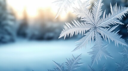 A close-up of a delicate snowflake glistening against a soft, blurred winter background, capturing the beauty of the cold season.