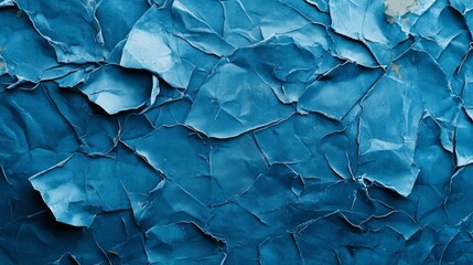 Obraz premium Texture of blue crumpled paper or cardboard. Background of broken shabby blue cardboard. Traces of peeling paint. Damaged crumpled old metal.