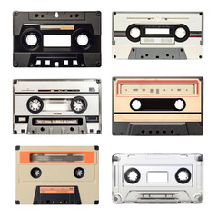 Obraz premium PNG vintage cassette tape element set, transparent background