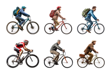 PNG diverse people biking element set, transparent background