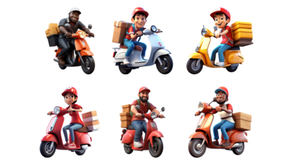 PNG 3D delivery rider element set, transparent background
