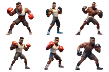 PNG 3D boxing cartoon character element set, transparent background