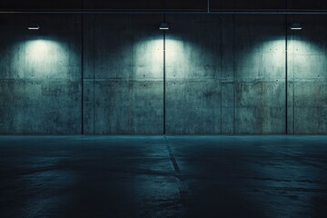 Exposed Concrete Wall with Asphalt Floor Background Dark Empty Industrial Garage, ai