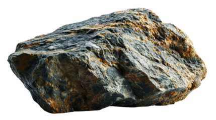 A close-up view of a rugged, textured rock showcasing natural geological features and earthy colors.