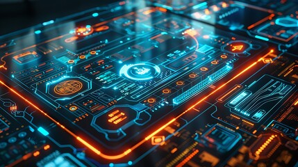 Fototapeta premium Futuristic Digital Interface with Glowing Blue and Orange Lines
