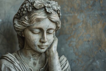 A skilled stone sculptor carefully carves a serene figure from marble in a workshop during the late afternoon