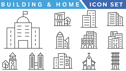 Obraz premium Building icon vector set. apartment illustration sign collection. skyscraper symbol. architecture logo.