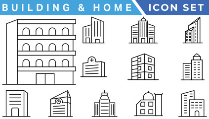 Obraz premium Building icon vector set. apartment illustration sign collection. skyscraper symbol. architecture logo.