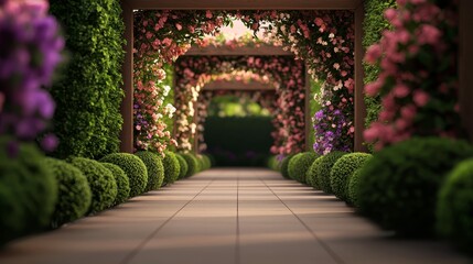 Fototapeta premium FlowerDraped Archway A Perspective Down a Sunlit Garden Path