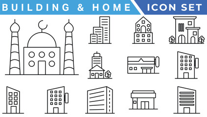 Building icon vector set. apartment illustration sign collection. skyscraper symbol. architecture logo.
