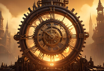 Obraz premium A Clock vintage steampunk background