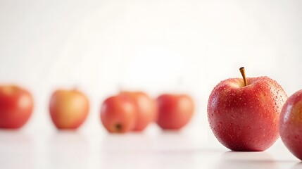 Fresh apples in mid-fall with depth and detail on a white background