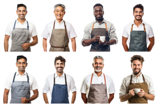 PNG diverse male barista set, transparent background