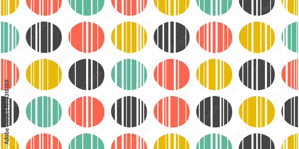 Leinwandbilder Colored circles are repeated and intersected by stripes. Abstract geometric circles representing a grid.