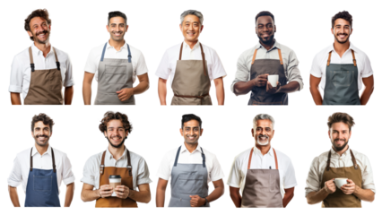 PNG diverse male barista set, transparent background